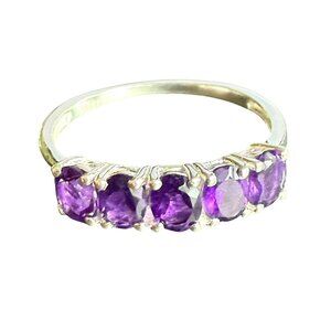 Amethyst & Sterling Silver Band Ring Size 11